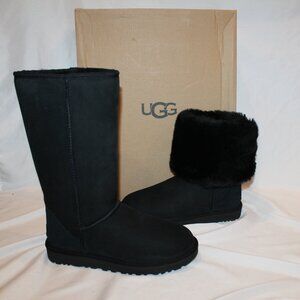 NIB‎ UGG CLASSIC TALL II WATER RESISTANT SUEDE SHEARLING LINED BOOTS BLACK